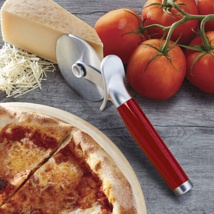 KitchenAid Classic Pizza Wheel with Sharp Blade For Cutting Through Crusts, Pies and More, Built In Finger Guard for Safety and Comfort Grip to Protect Fingers, Dishwasher Safe, 9-Inch, Red