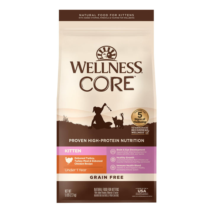 Wellness CORE Natural Grain-Free High Protein Adult Dry Cat Food Recipe, Turkey, Turkey Meal and Duck Formula, 11 Pound Bag 11 Pound (Pack of 1)