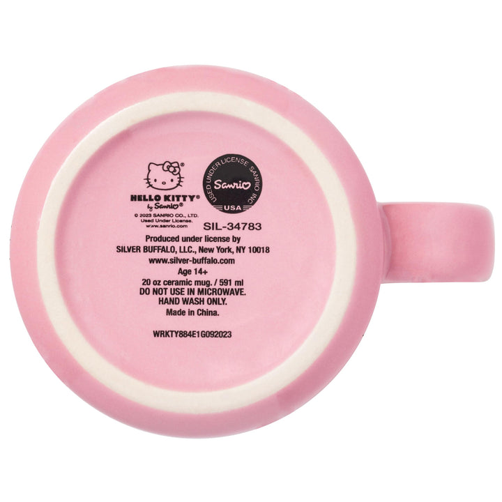 Silver Buffalo Sanrio Hello Kitty Red and Pink Heart, Bow, and Apple Balloons Glitter Pattern Featuring Joey the Mouse Ceramic Camper Mug, 20 Ounces Heart and Bow Balloons