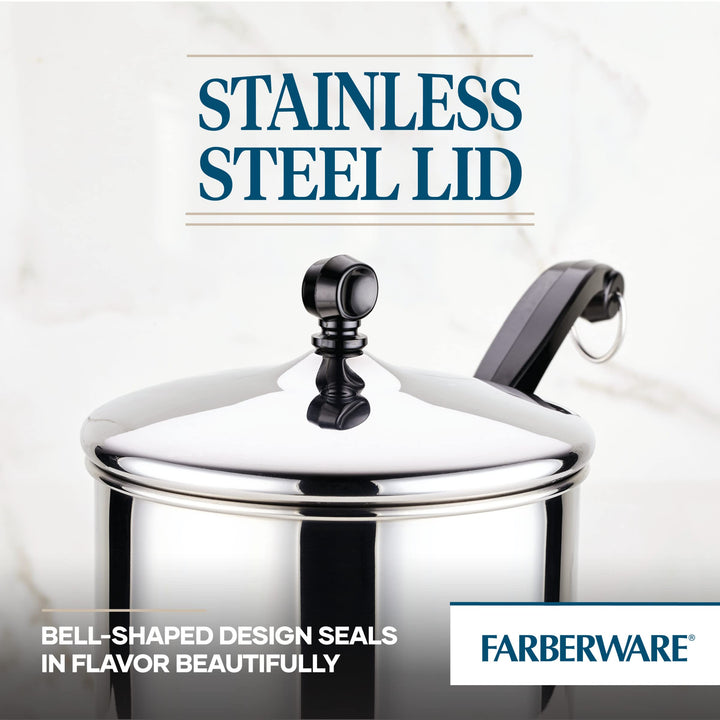 Farberware Classic Stainless Steel 2-Quart Mirror Satin Covered Saucepan, Silver