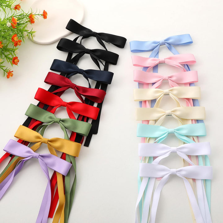 WORTL 16 PCS Hair Bows for Women,Hair Ribbon Hair Bows With Long Tail,Hair Bow Clips Hair Barrettes for Women Accessories