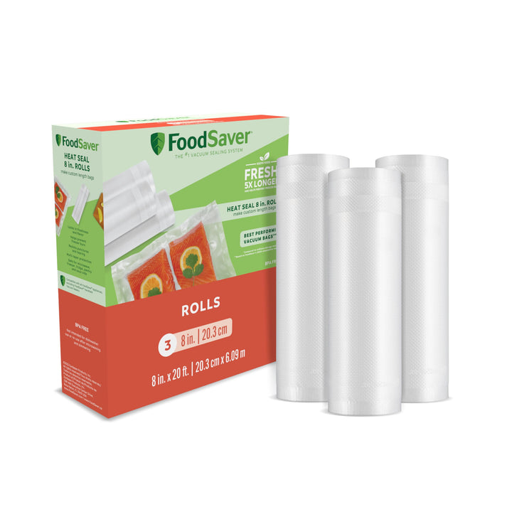 FoodSaver Vacuum Sealer Bags, Rolls for Custom Fit Airtight Food Storage and Sous Vide, 8" x 20' (Pack of 3)