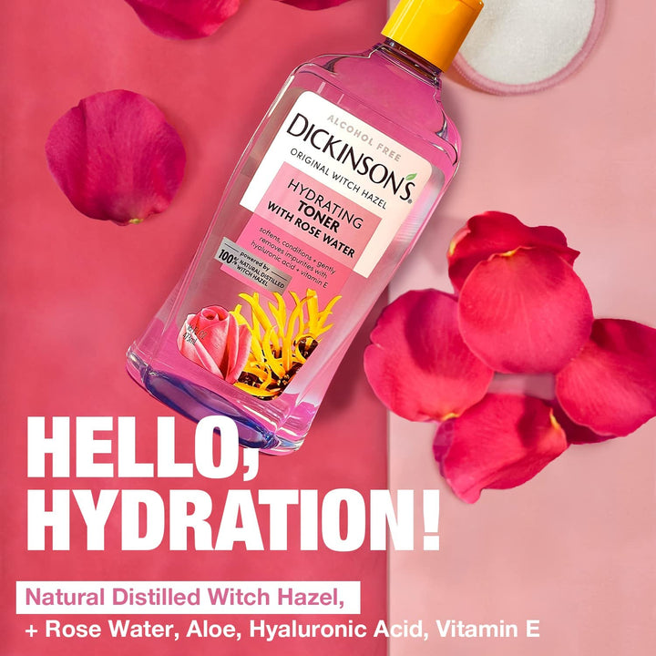 Dickinson's Enhanced Witch Hazel Hydrating Toner with Rosewater, Alcohol Free, 98% Natural Formula, 16 Fl Oz (Pack of 1)