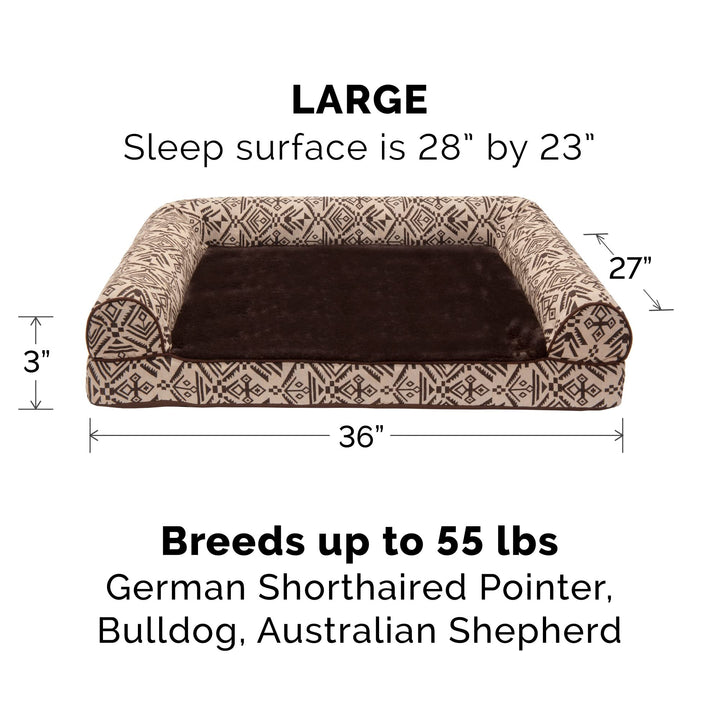 Furhaven Replacement Dog Bed Cover Plush & Southwest Kilim Décor Sofa-Style, Machine Washable - Desert Brown, Large Cover Only 36.0"L x 27.0"W x 0.3"Th (Plush & Southwest Kilim Decor) Desert Brown