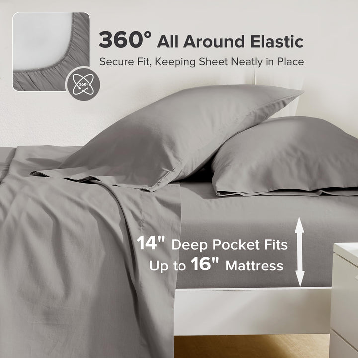 Comfort Spaces 100% Cotton Sheet Set Breathable, Lightweight, Soft with 14" Elastic Pocket Fits up to 16" Mattress, All Season Cozy Bedding, Matching Pillow Case, Queen Good Vibes 4 Piece