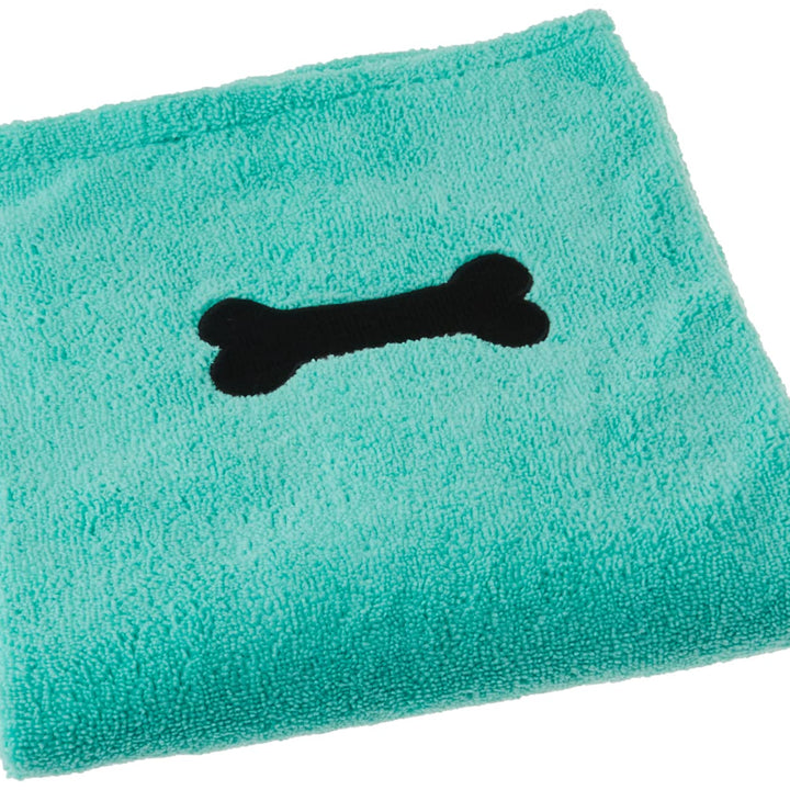 Bone Dry Pet Grooming Towel Collection Absorbent Microfiber X-Large, 41x23.5", Embroidered Green