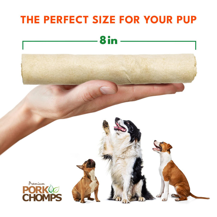 Pork Chomps Baked Pork Skin Dog Chews, 8-inch Rolls, 18 Count (Pack of 1) 18 Count (Pack of 1)