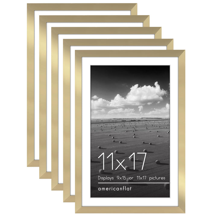 Americanflat 12x16 Picture Frame with Polished Plexiglass - Set of 5 - Use as 8.5x11 Frame with Mat or 12x16 Frame Without Mat - Galleria Collection - Gallery Wall Frame Set for Wall Display - White