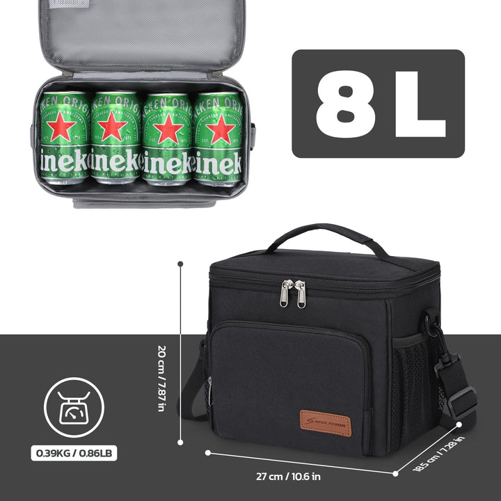 Maelstrom Lunch Box for Men,Insulated Lunch Bag Women/Men,Leakproof Lunch Cooler Bag, Lunch Tote Bag 4.New Single Layer - Black 4.New Single-Layer (8L/12cans)