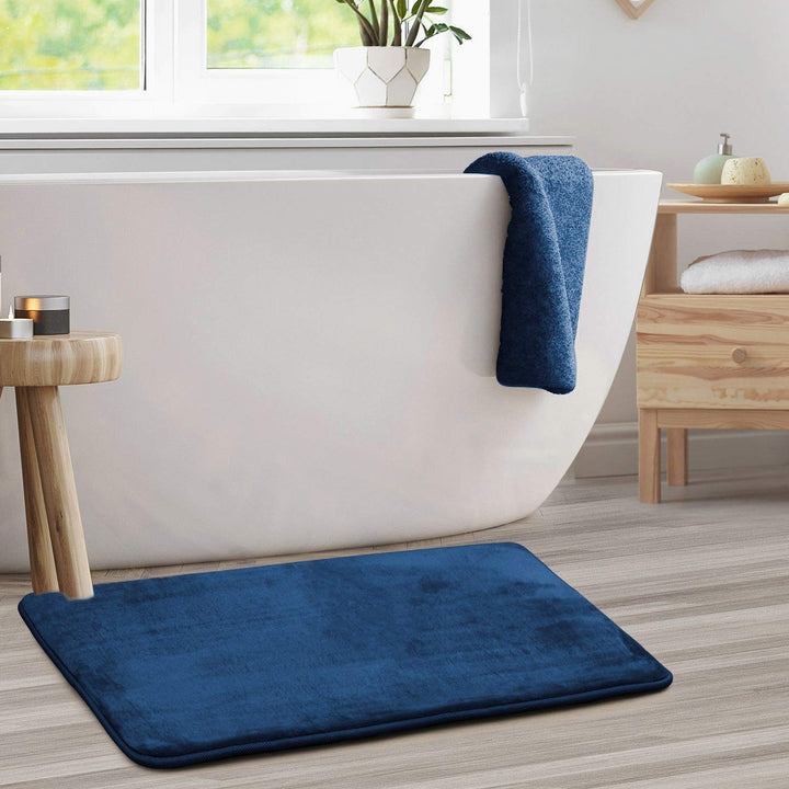 Clara Clark Bathroom Rugs, Velvet Memory Foam Bath Mat, Non-Slip, Machine Washable Bath Rugs - Dries Quickly, Ultra Soft Plush Bath Mats for Bathroom, 20 x 32, Royal Blue