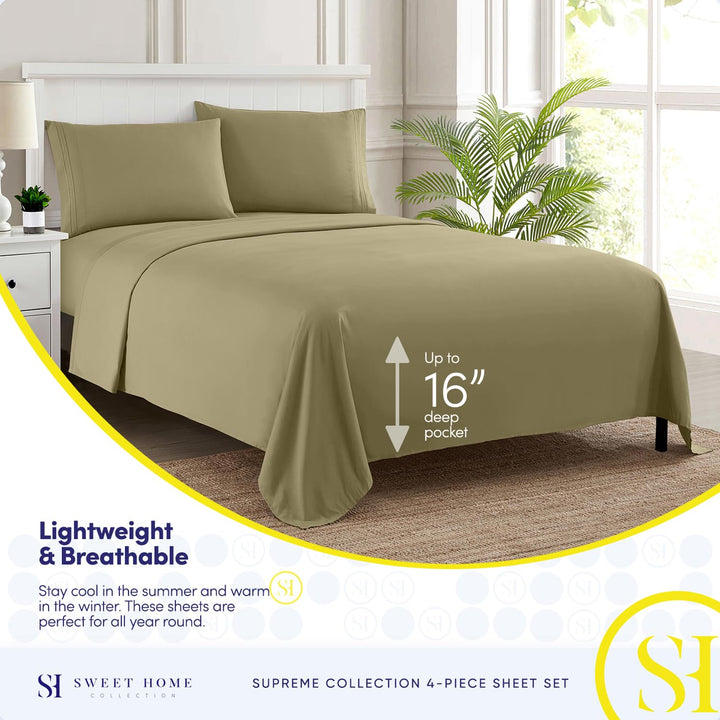 Full Size Sheet Sets - Breathable Luxury Sheets with Full Elastic & Secure Corner Straps Built In - 1800 Supreme Collection Extra Soft Deep Pocket Bedding Set, Sheet Set, Full, Taupe