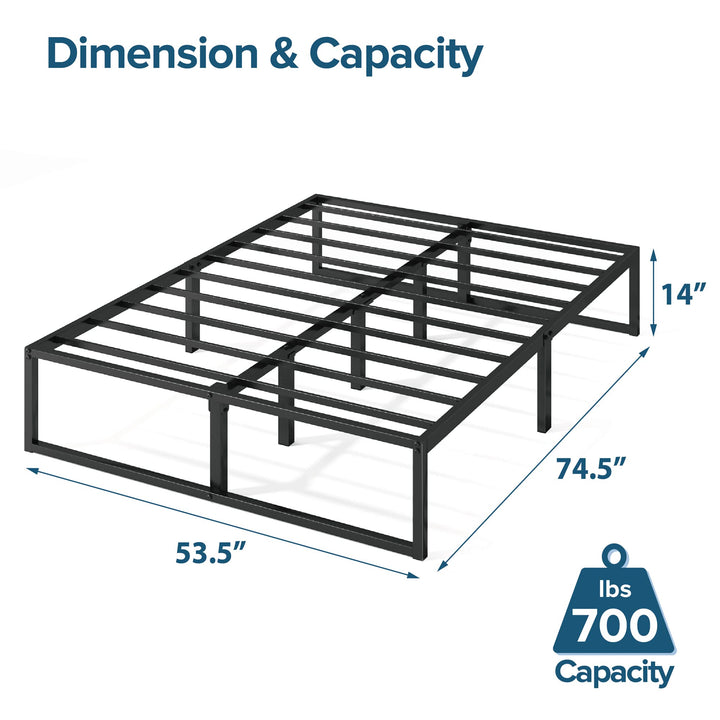 Zinus Lorelei 14 Inch Metal Platform Bed Frame, Steel Slat Support, No Box Spring Needed, Eco Friendly WonderBox(TM) Packaging, 12.4” Underbed Storage, Easy Assembly, Black, Queen New Small Box 14”