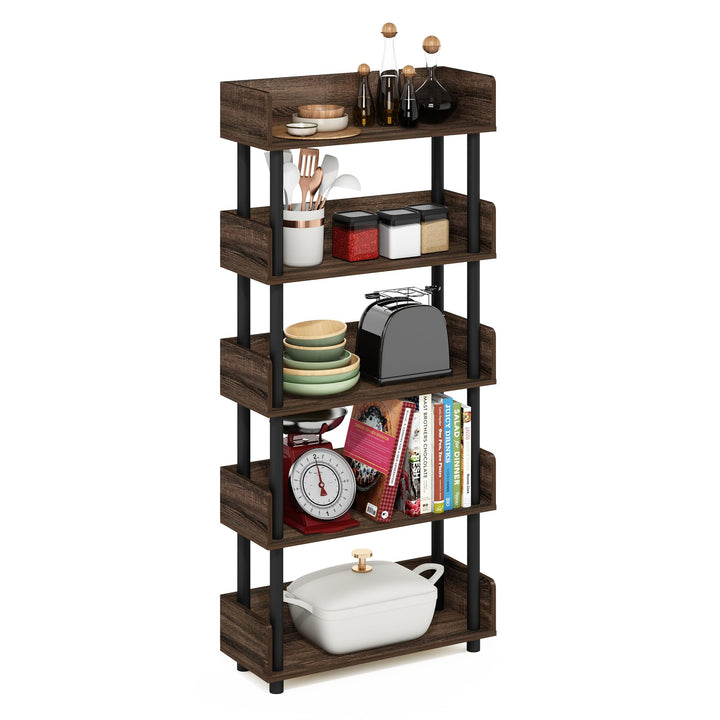 Furinno Turn-N-Tube 5-Tier Multipurpose Shelf / Display Rack / Storage Shelf / Bookshelf, Classic Tubes, Sonoma Oak/White 5-Tier Classic Tube