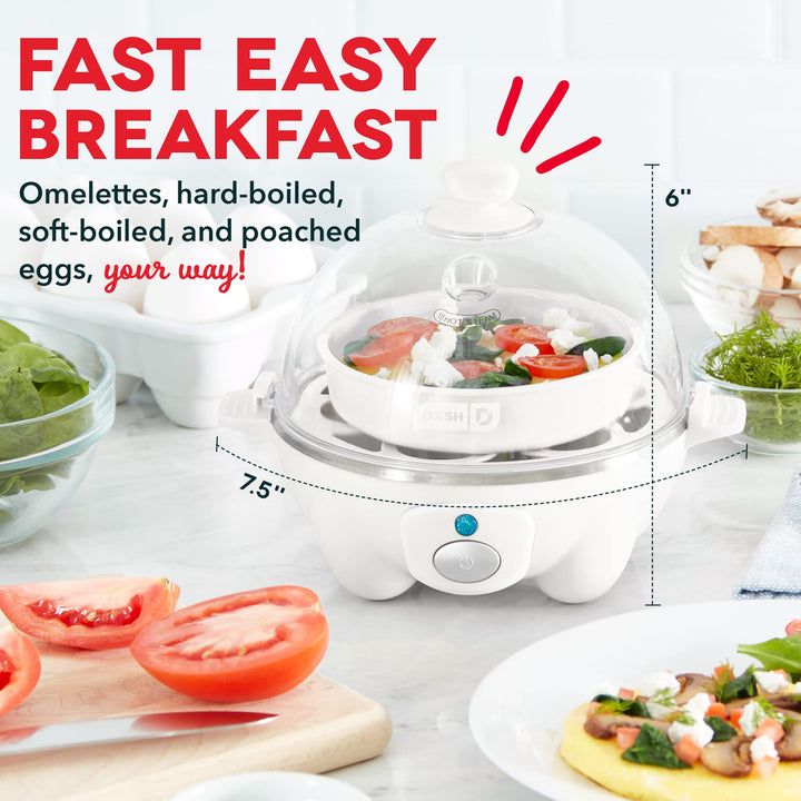 DASH Rapid Egg Cooker: 6 Egg Capacity Electric Egg Cooker for Hard Boiled Eggs, Poached Eggs, Scrambled Eggs, or Omelets with Auto Shut Off Feature - White (DEC005WH)