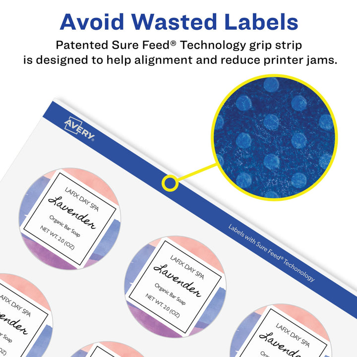 Avery Durable Waterproof Oil-Resistant Film Labels with Sure Feed Technology, 2" Round, Laser/Pigment-Inkjet, 120 Labels (64502)