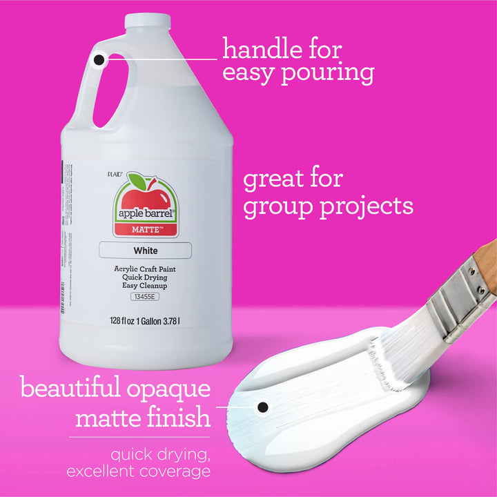 Apple Barrel White One Gallon (128 fl oz), Matte Finish Color, Drawing Supplies, DIY Arts and Crafts Acrylic Paint, 1 Gallon (Pack of 1) 1 Gallon (Pack of 1)