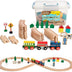 Wooden Train Set 35 Piece All in One Wooden Toy Train Tracks Set with Magnetic Trains and Railway Accessories, Comes in A Clear Container, Compatible with All Major Brands