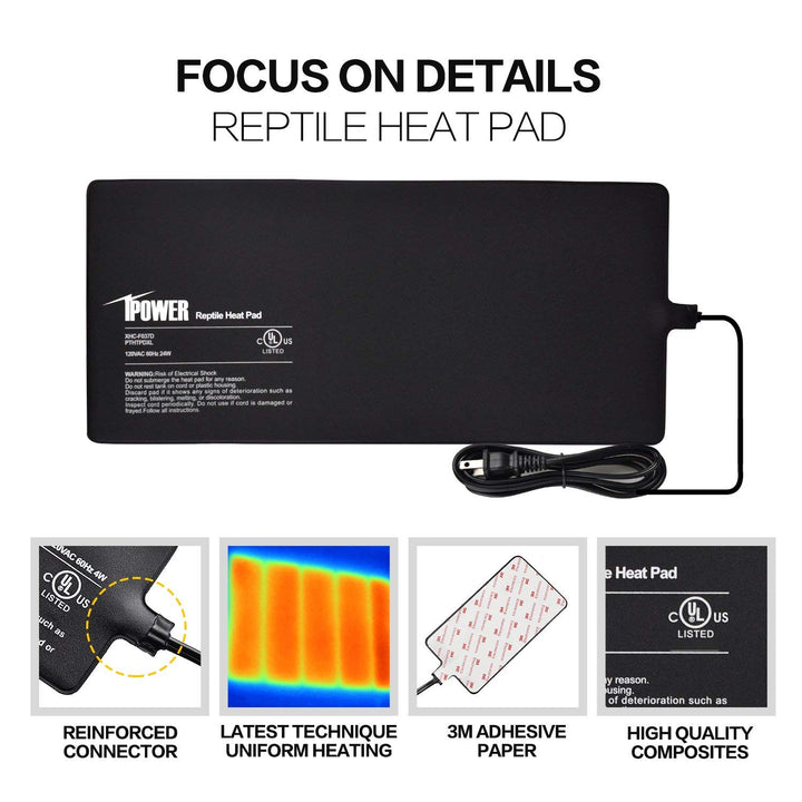iPower Reptile Heat Pad Under Tank Terrarium Warmer Heating Mat for Turtle, Lizard, Frog, Snake, Reptile, and Other Small Animals, 8X18 Inch, 24W 8 X 18 Inch 1 Pack
