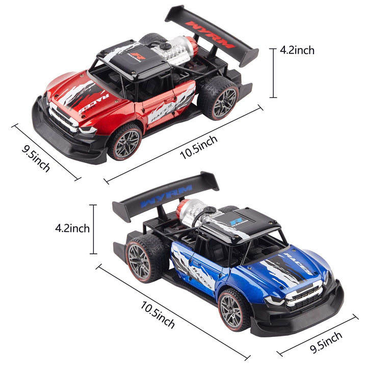 2 Pack Remote Control Drift Car with Spray and Light, Fog Mist Sport Racing Cars, 2.4GHZ 4WD High Speed Off Road Truck, Toy Vehicle for Adults Kids Boys Girls, Blue and Red