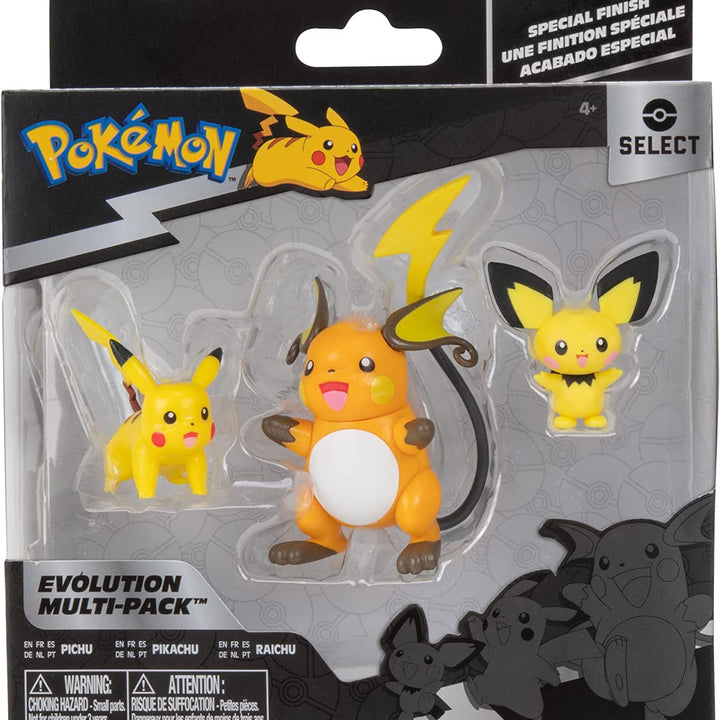 Pokémon Select Evolution 3 Pack - Features 2-Inch Pichu and Pikachu and 3-Inch Raichu Battle Figures Pichu, Pikachu & Raichu