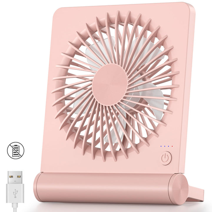 Koonie USB Fan, Strong Wind Ultra Quiet Small Desk Fan 220° Tilt Folding 3 Speeds Adjustable USB-C Corded Powered Personal Fan for Home Office Desktop Pink 5.7 inch Pink without Battery