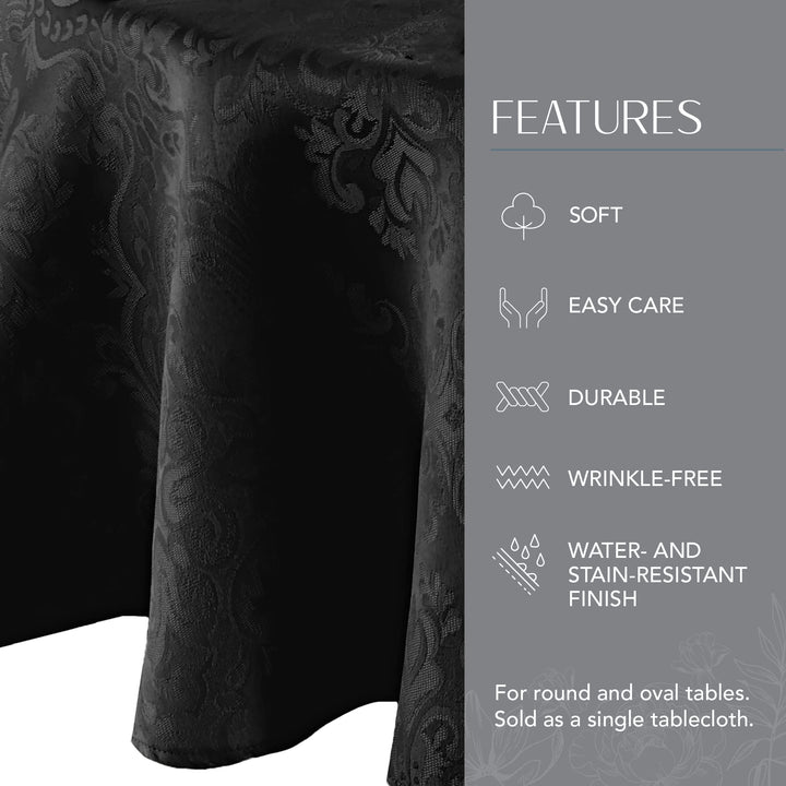 ELRENE HOME FASHIONS Caiden Elegance Damask Fabric Tablecloth, 70" Round, Black