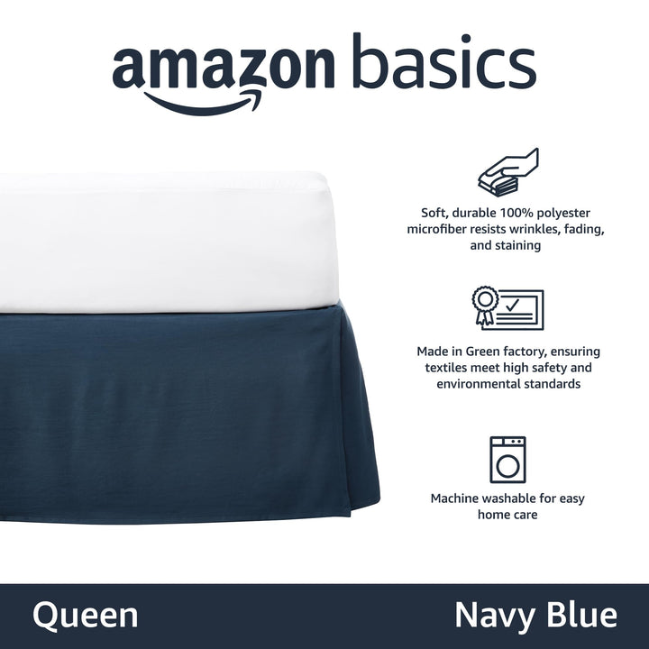 Basics Lightweight Pleated Bed Skirt, Queen, Navy Blue