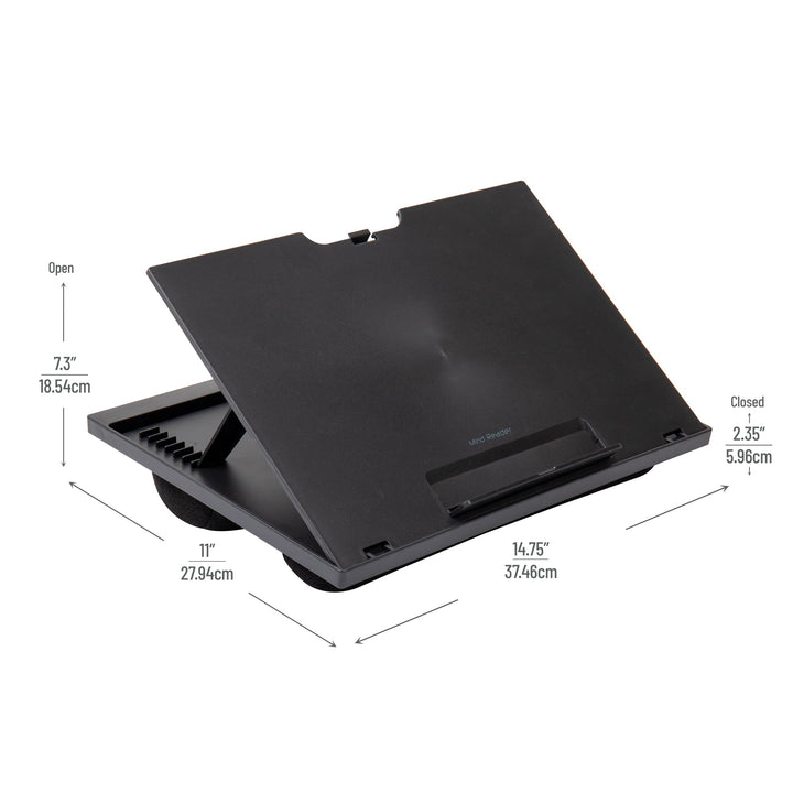 Mind Reader Lap Desk Laptop Stand, Bed Tray, Collapsible, Cushion, Portable, Dorm, Plastic, 14.75"L x 11"W x 7.3"H, Black