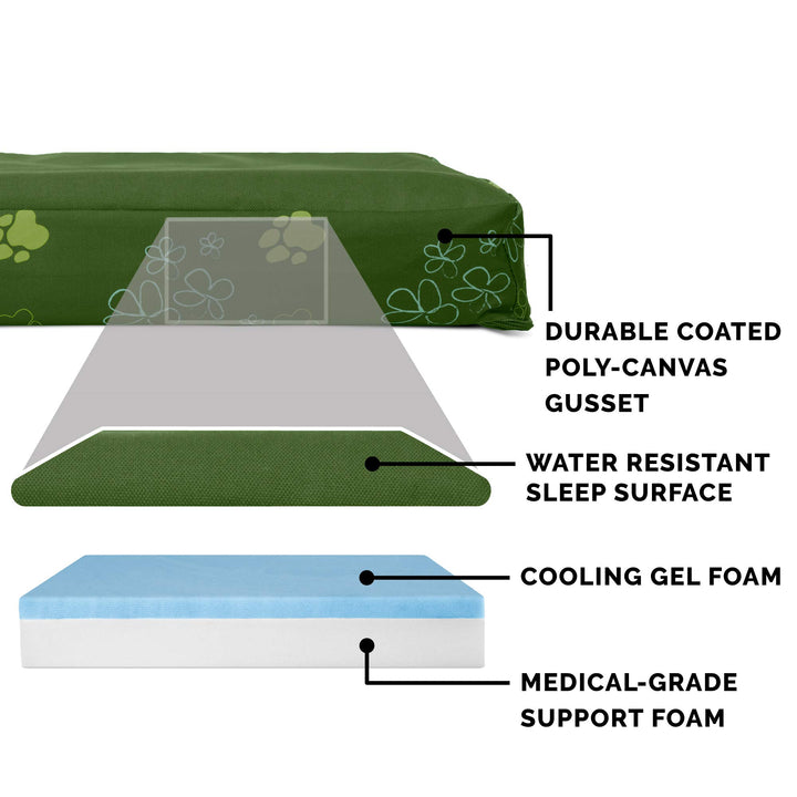 Furhaven Water-Resistant Cooling Gel Dog Bed for Small Dogs w/ Removable Washable Cover, For Dogs Up to 20 lbs - Indoor/Outdoor Garden Print Mattress - Jungle Green, Small Water-Resistant Garden Print (Jungle Green) 20.0"L x 15.0"W x 3.0"Th