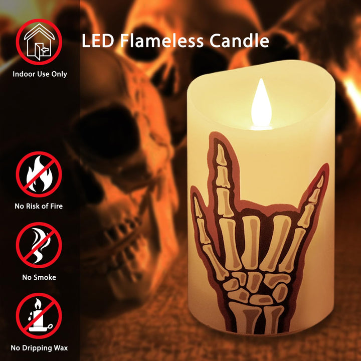 Halloween Flameless LED Candles with Remote Control, 3"x 5"Battery Operated Pillar Real Wax with Timer for Halloween Decorations, Skeletal Hands Candle 3"x5" Skeletal Hands