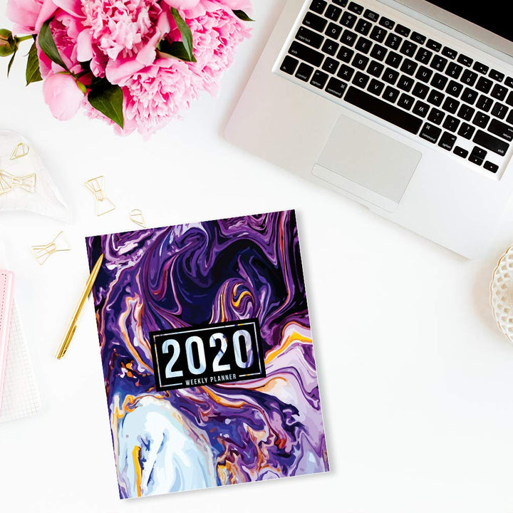 2020 Weekly Planner: January 1, 2020 to December 31, 2020: Weekly & Monthly View Planner, Organizer & Diary: Purple Marble Swirl with Orange 797-9