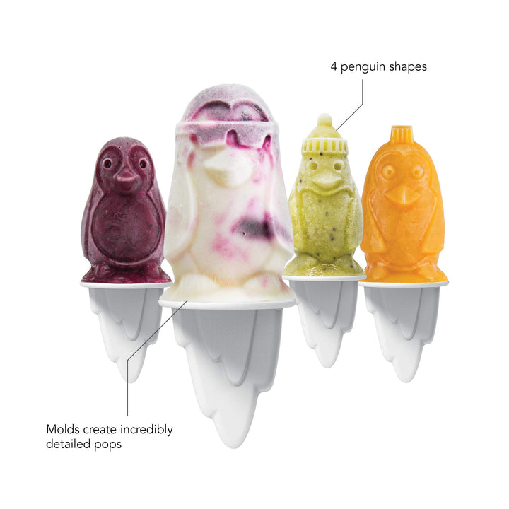 Tovolo Penguin Popsicle Molds (Set of 4) - Reusable Mess-Free Silicone Ice Pops with Sticks for Homemade Freezer Snacks / Dishwasher-Safe & BPA-Free,White