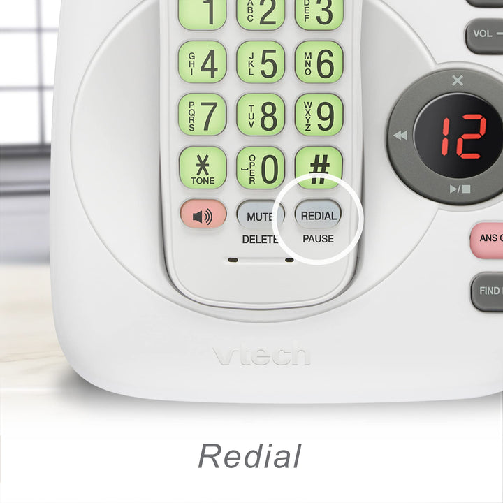 [New] VTech VG134 DECT 6.0 Cordless Home Phone with Bluetooth Connection, Digital Answering Machine, Backlit Display,Full Duplex Speakerphone, Caller ID/Call Waiting,1000 ft Range (White/Grey) CID + BT + A. Machine White