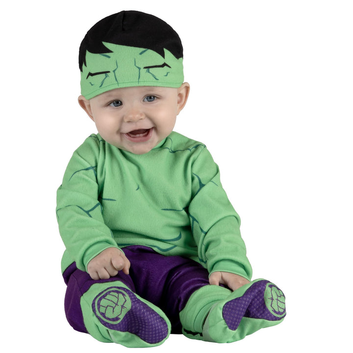 MARVEL Hulk Official Infant Halloween Costume - Premium Quality Minky Fabric Jumpsuit and Non-Slip Booties 6-12m