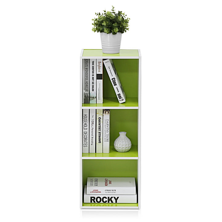 Furinno Pasir 3-Tier Open Shelf Bookcase, White/Green 11003WH/GR 3-Tier Cube