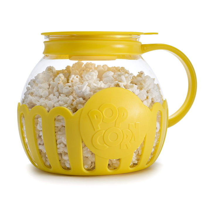 Ecolution Patented Micro-Pop Microwave Popcorn Popper with Temperature Safe Glass, 3-in-1 Lid Measures Kernels and Melts Butter, Made Without BPA, Dishwasher Safe, 3-Quart, Yellow 3-Quart Family Size