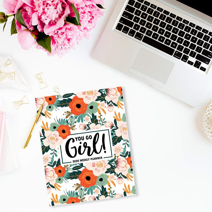 You Go Girl: 2020 Weekly Planner: Jan 1, 2020 to Dec 31, 2020: Weekly & Monthly View Planner, Organizer & Diary: Orange Pink & Mint Florals 6537