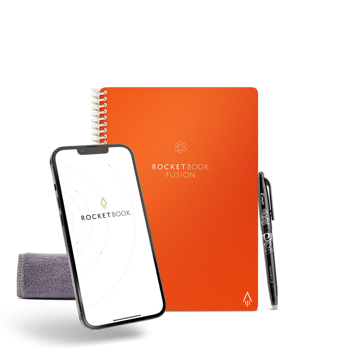 Rocketbook Planner & Notebook, Fusion : Reusable Smart Planner & Notebook | Improve Productivity with Digitally Connected Notebook Planner | Dotted, 6" x 8.8", 42 Pg, Beacon Orange 1 Executive