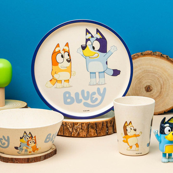 Zak Designs Bluey Kids Dinnerware Set 3 Pieces, Durable and Sustainable Melamine Bamboo Plate, Bowl, and Tumbler are Perfect For Dinner Time With Family (Bluey, Bingo, Bandit, Chilli) 8" Plate, 6" Bowl, 10oz Tumbler