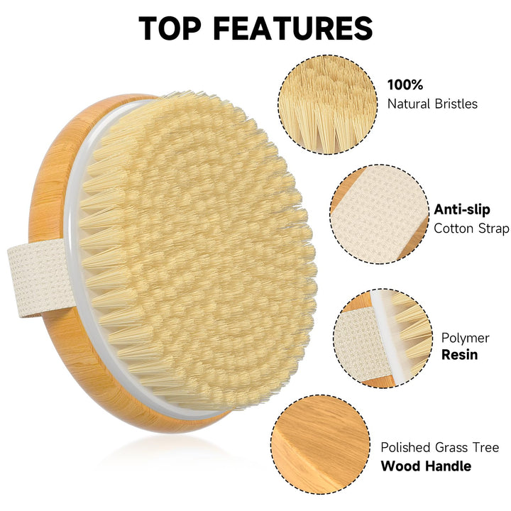 Metene Dry Body Brush for Radiant Skin, Exfoliates and Softens Skin, Improve Circulation, Body Scrubber with Soft and Stiff Bristles, Suitable for All Kinds of Skin