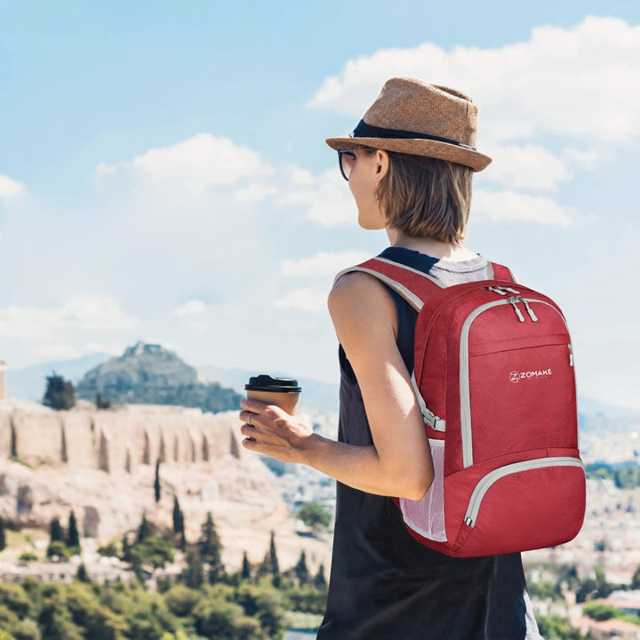 ZOMAKE Lightweight Packable Backpack 30L - Foldable Hiking Backpacks Water Resistant Compact Folding Daypack for Travel(Red) Medium Red