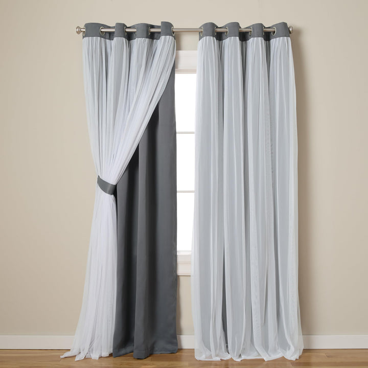 TOWN & COUNTRY LUXE Exclusive Home Catarina Layered Solid Room Darkening Blackout and Sheer Grommet Top Curtain Panel Pair, 52x108, Turquoise 2 Count 52"W x 108"L (Pack of 2)