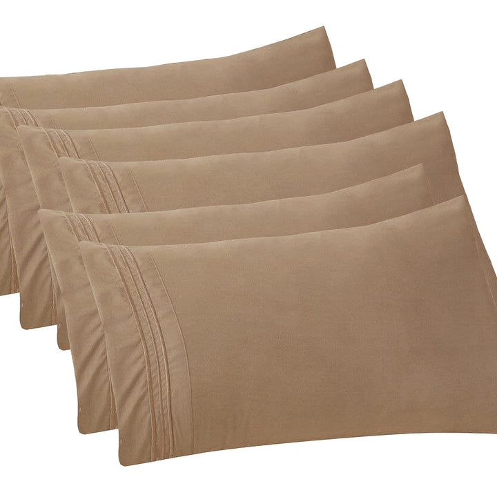 Elegant Comfort 6-PACK Solid Pillowcases 1500 Thread Count Egyptian Quality - Easy Care, Smooth Weave, Wrinkle and Stain Resistant, Easy Slip-On, 6-Piece Set, Standard/Queen Pillowcase, Taupe