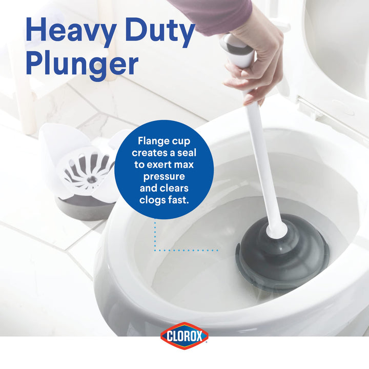 Clorox Toilet Plunger with Hideaway Storage Caddy, 6.5” x 6.5” x 19.5”, White/Gray 1-Pack