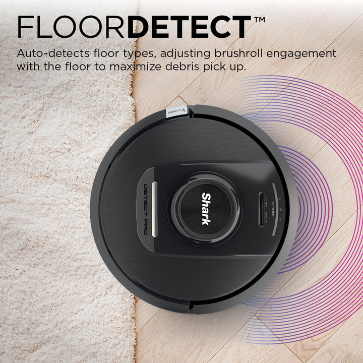 Shark Detect Pro Self-Empty Robot Vacuum with NeverStuck Technology, Auto Deep-Clean Carpets & Hardfloors, 30 Day Capacity HEPA Bagless Base, for Pet Hair, WiFi Black (AV2820S)