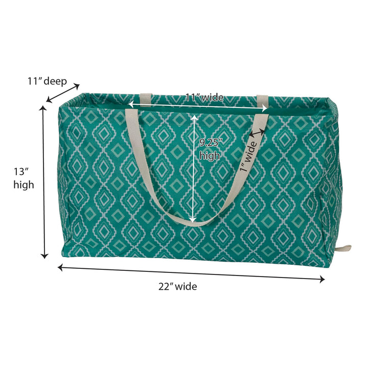 Household Essentials 2243 Krush Canvas Utility Tote | Reusable Grocery Shopping Laundry Carry Bag | Teal with White Diamonds, 22" L X 11" W X 13" H Teal Geo Short Rectangular