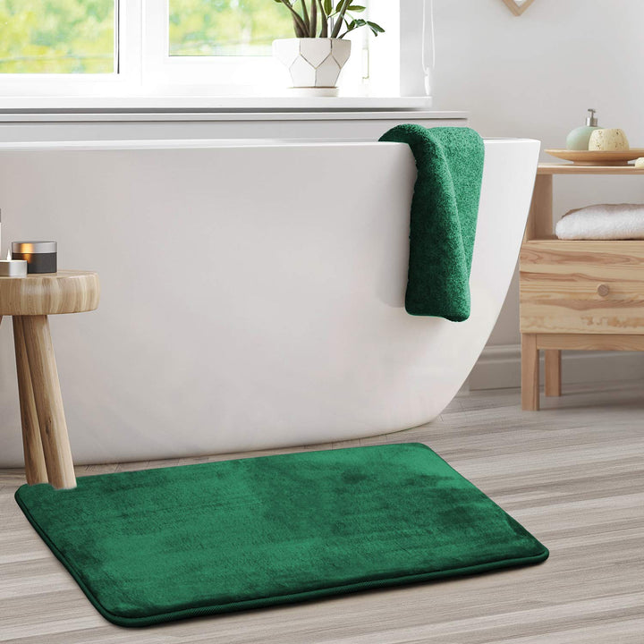 Clara Clark Bathroom Rugs, Velvet Memory Foam Bath Mat, Non-Slip, Machine Washable Bath Rugs - Dries Quickly, Ultra Soft Plush Bath Mats for Bathroom, 20 x 32, Hunter Green Solid