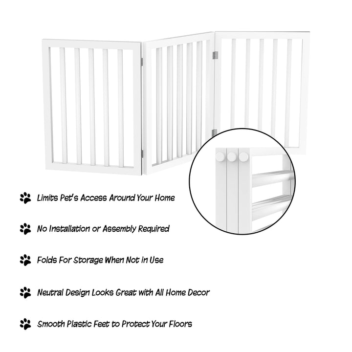 Pet Gate - 3-Panel Indoor Foldable Dog Fence for Stairs, Hallways, or Doorways - 55x24-Inch Retractable Freestanding Dog Gates by PETMAKER (White) 3 Panel Modern White