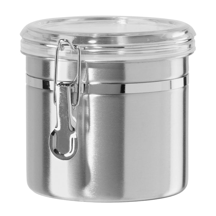 Oggi 36-Ounce Stainless Steel Canister with Clear Acrylic Lid and Locking Clamp