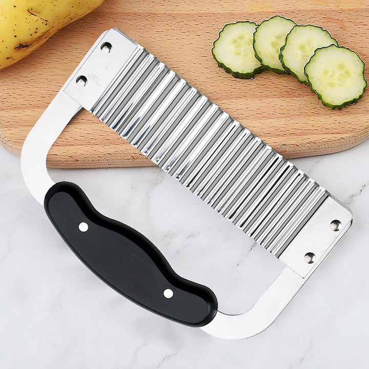 HIC Kitchen Crinkle-Cut Wave Slicer French Fry Vegetable Cutter, Stainless Steel Blade